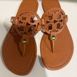 Tory Burch Brown Leather Masters Logo Thong Sandals